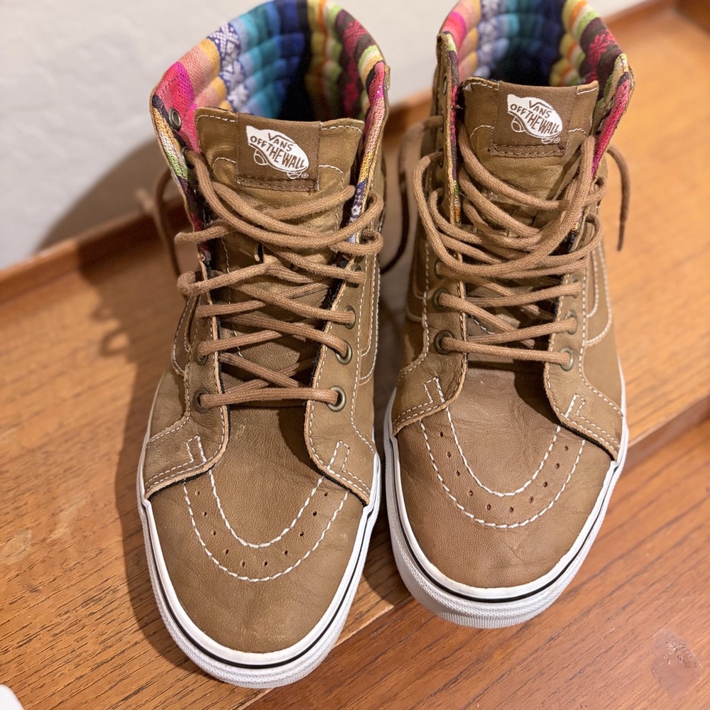 Vans Tan High-Top Sneakers with Colorful Lining